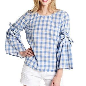 Skies Are Blue Checkered Blouse in Blue and White
